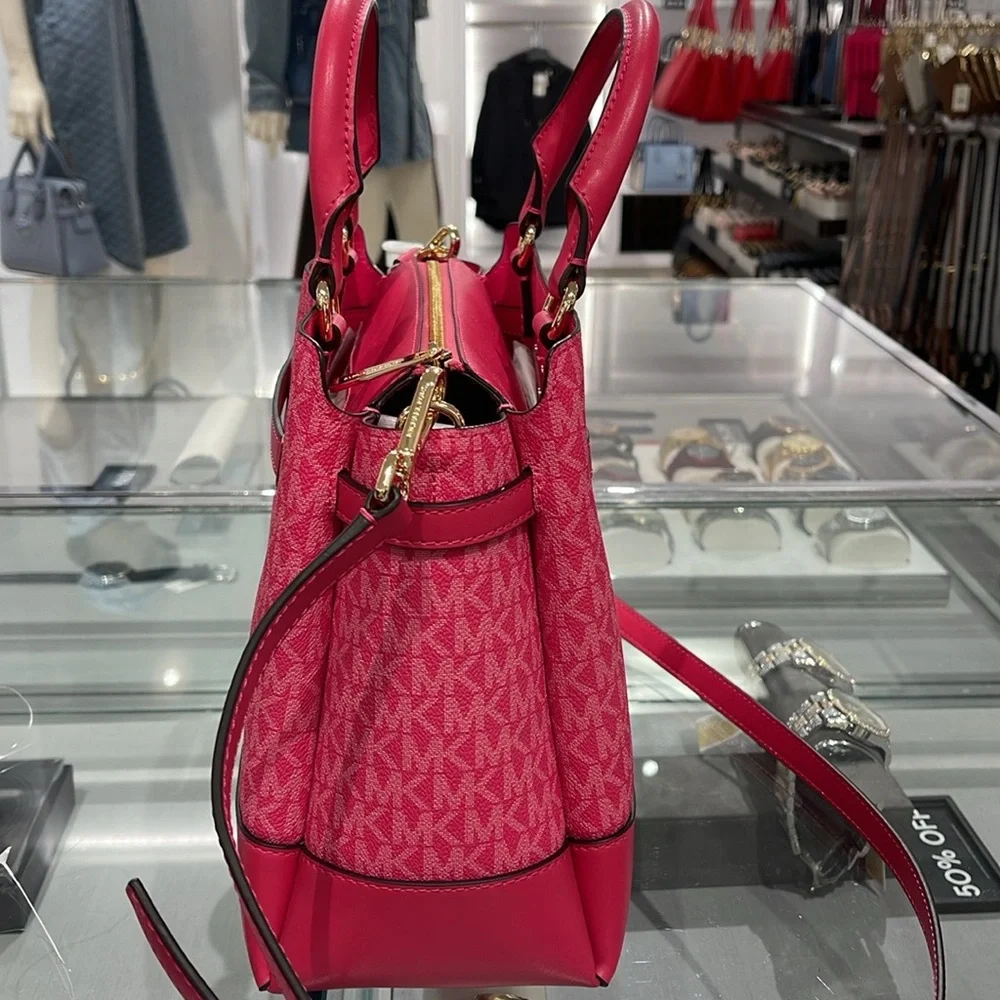 MICHAEL KORS  Reed Large Graphic Logo Belted Satchel Electric Pink  NWT